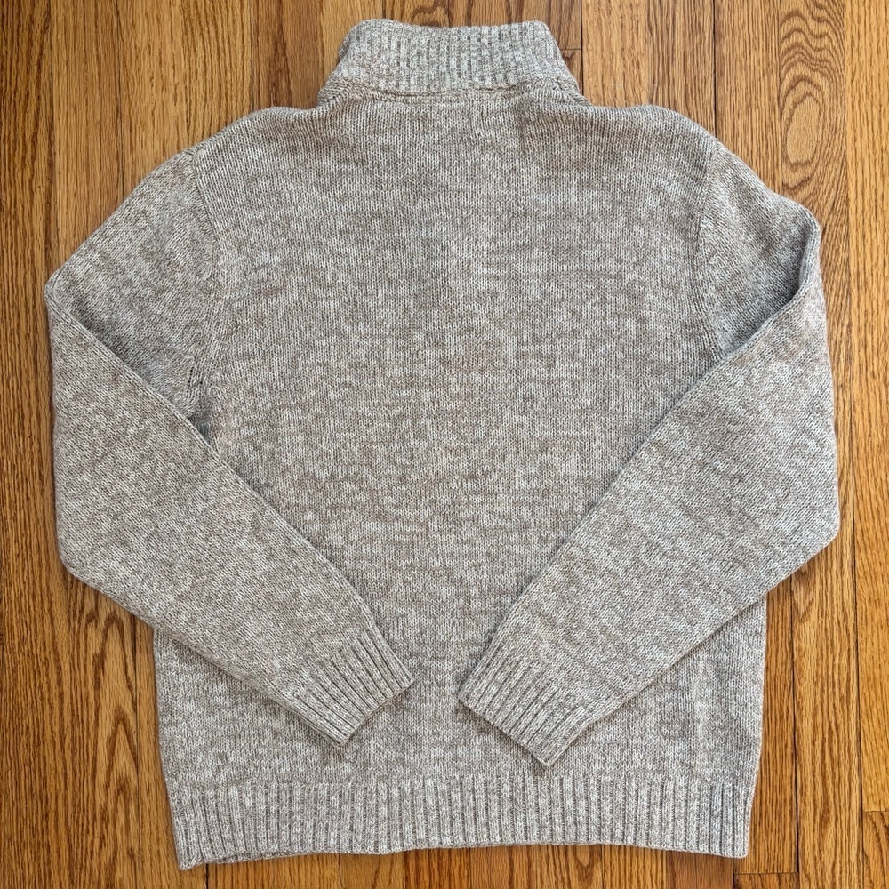 Chaps Men Beige Brown Quarter Button Long Sleeve Elbow Patch Cotton Knit sweater - Picture 16 of 16